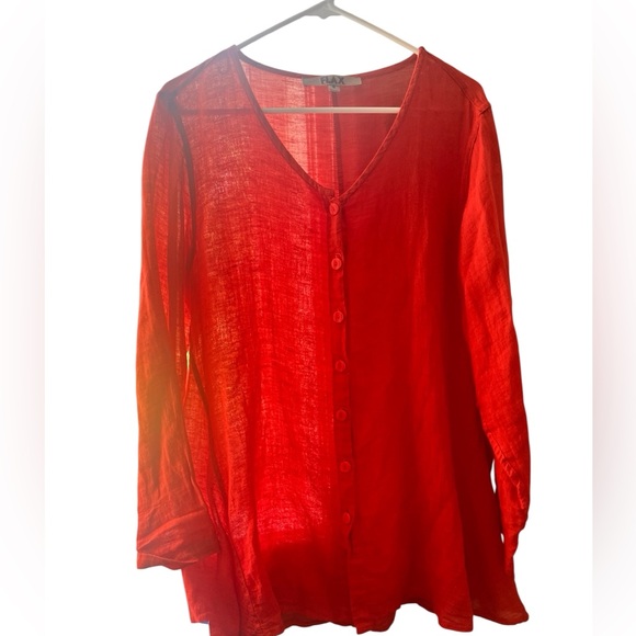 Flax Women's Button Down Red Lagenlook Shirt - Picture 1 of 5